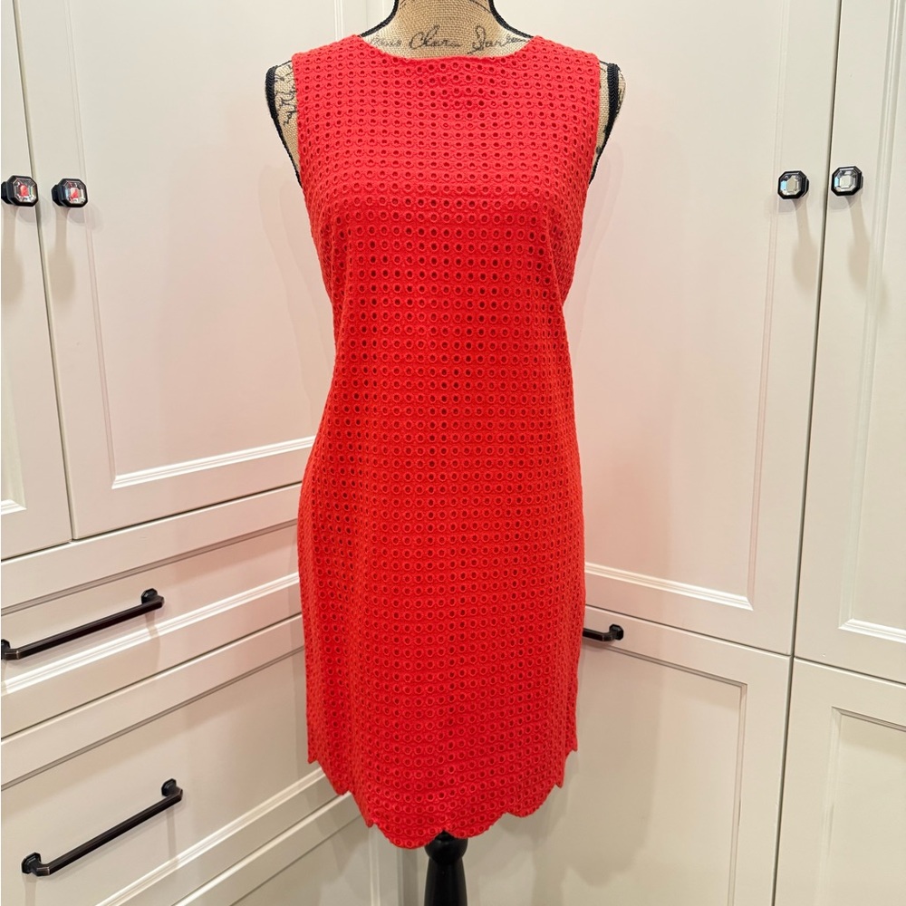 Cynthia Rowley Red Eyelet Scalloped Hem Dress NWT 4